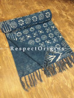 Ocean Blue Hand-block printed with Natural Dyes, Durrie Floor Area Rugs; width 48  Inches x length 74 Inches at respect origins.com