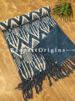 Indigo Blue and Beige Hand-block Printed Durrie Floor Area Rugs Runner; width 20  Inches x length 80 Inches at respect origins.com
