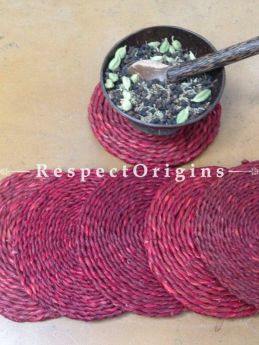 Set of 6 Handmade Eco-Round Sabai Grass Tea Coasters in Red; 5 Inches Diameter; RespectOrigins.com