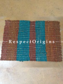 Brown and Blue Handmade Eco-friendly Sabai Grass Floor Mat; W18xL24 Inches; RespectOrigins.com