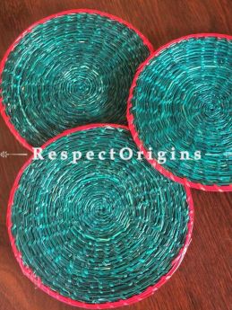 Handwoven Eco-friendly Blue Sabai Grass with Red Border Place Mats- Set of 3; RespectOrigins.com