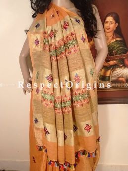 Saffron Matka Silk Handloom Saree Hand-embroidered Soof; Zari Border Online at RespectOrigins.com