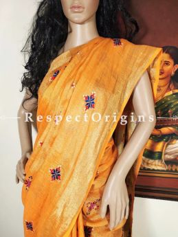 Saffron Matka Silk Handloom Saree Hand-embroidered Soof; Zari Border Online at RespectOrigins.com