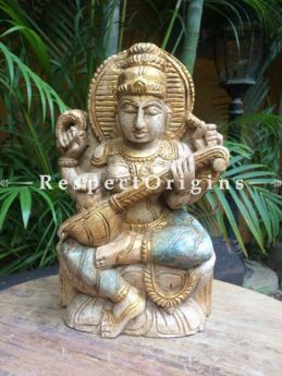 Buy Saraswati Idol or Figurine; Beige, Tamil Nadu Wood Craft 10x3x6 in At RespectOrigins.com