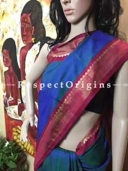 Kanjeevaram Blue Silk Saree; RespectOrigins.com