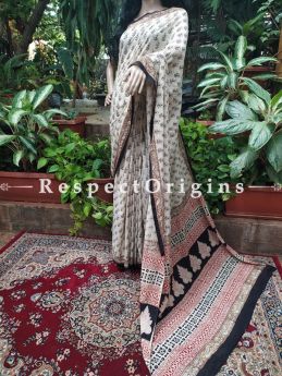 Buy White and Black Hand-block-printed Cotton Mul Saree with Blouse;At RespectOrigins