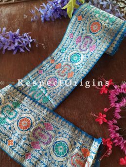 Vintage Benarasi Saree Border with Zari; Beige & Blue; 290 x 4 Inches; RespectOrigins.com
