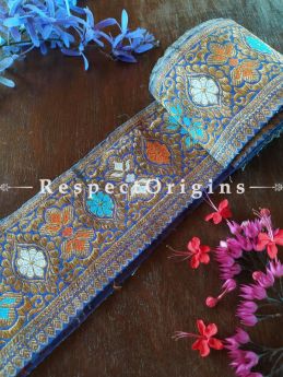 Vintage Benarasi Saree Border in Blue with Zari; 300 x 4 Inches; RespectOrigins.com