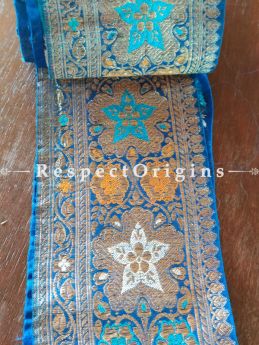 Vintage Benarasi Saree Border with Zari; Blue; 295 x 4 Inches; RespectOrigins.com