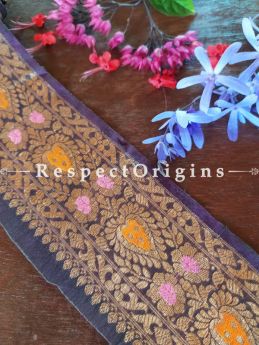 Vintage Benarasi Saree Border with Zari; Brown & Purple; 300 x 4 Inches; RespectOrigins.com