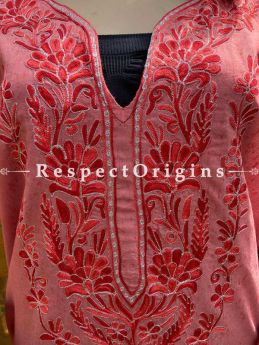Ariwork Embroidered Red Kurti on Linen; Free Size; RespectOrigins.com