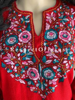 Pashmina Wollen Pheran Red Top with Papier Mache Embroidery; 44 Size; RespectOrigins.com