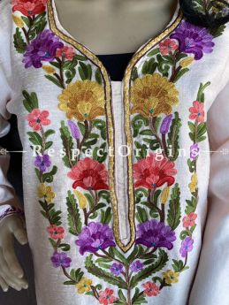 Ariwork Embroidered Cream With Red, Green and Purple Kurti on Linen; Free Size; RespectOrigins.com