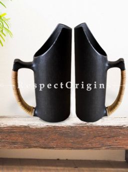 Set of 2 Jugs; Handcrafted Longpi Manipuri Black Pottery; 4X9. 5 inches; Chemical Free; RespectOrigins