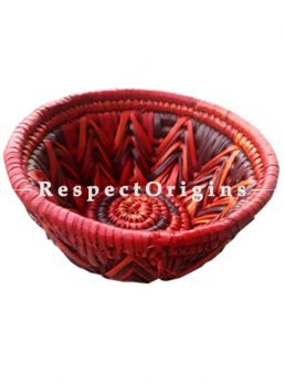 Lovely Pair of Handwoven Warm Red Zig Zag Pattern Moonj Grass Eco-friendly Natural Fibre Snack Bowls 3X6 inches; RespectOrigins