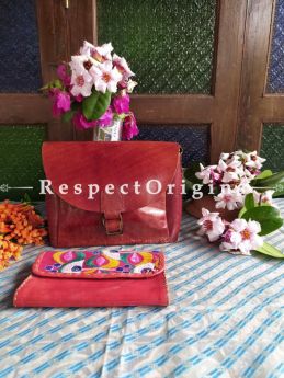 Buy Luxury Hand Embroidered Genuine Leather Bag with Brown Card Holder Set of 2; RespectOrigins.com