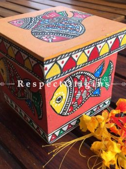 Buy Set of 2 Madhubani art Wooden Box With fish and peacock and Best used to keep dry fruits etc. 4x4x4 in At RespectOrigins.com
