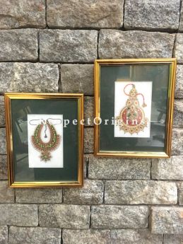 Buy Set of 2 Miniature Paintings of Traditional indian Jewelry Sets On Marble 5X7 inches; Vertical; Rajasthani Wall Art at RespectOrigins.com