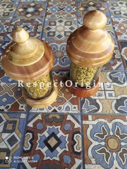 Set of 2 Stylish Wooden And Glass Jar