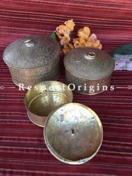Buy Set of 3 Brass Dabro or Boxes; Handcrafted Brass Mukhwas Containers or Dabbi At RespectOrigins.com