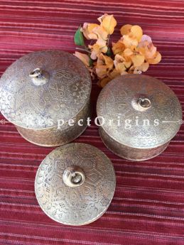 Buy Set of 3 Brass Dabro or Boxes; Handcrafted Brass Mukhwas Containers or Dabbi At RespectOrigins.com
