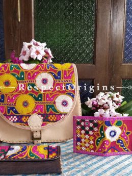 Luxury Hand Embroidered Genuine Leather Bag with Brown Clutch; RespectOrigins.com