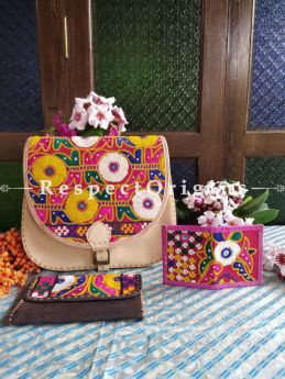 Luxury Hand Embroidered Genuine Leather Bag with Brown Clutch; RespectOrigins.com