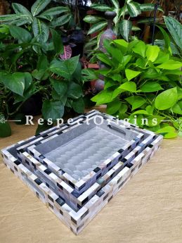 Grey Black n White Contemporary Set of 3 Serving Trays with Mother of Pearl Style Handiwork; RespectOrigins.com