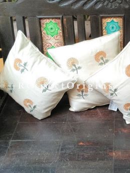 Buy Set of 4 Floral Design White Tussar Silk Square Cushion Cover At RespectOrigins.com