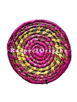 Set of 4 Handcrafted coasters; Dyed purple, yellow fibres; RespectOrigins.com