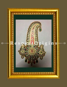 The Sarpech Miniature Marble Gold Paintings Set of 4. 6x8 in; Vertical; Rajasthani Folk Wall Art