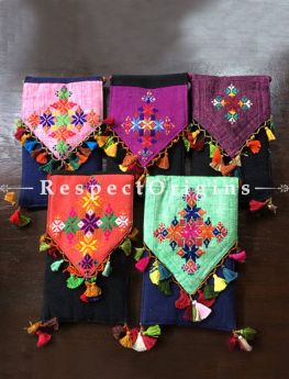 Set of 5 Cotton Mobile Sling Bags With Flap; Bead & Cotton thread; RespectOrigins.com