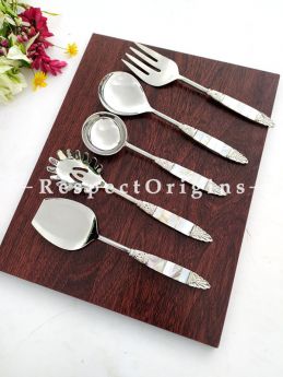 Set of 5 Designer Handcrafted Serveware with Mother of Pearl Inlay Work Serving Spoons Gift Set; 9 Inches; RespectOrigins.com