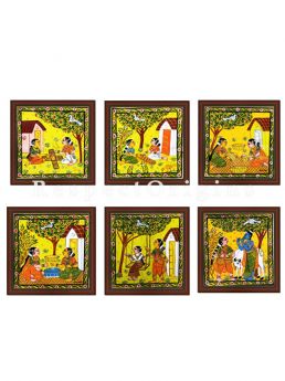 Buy Set of 6 Cheriyal Painting Horizontal Wall Art Hand Painted on Canvas Daily chores 9x11 inches at RespectOrigins.com