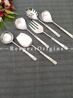 Mother-of-Pearl Inlay on Engraved Steel Handles Serveware Serving Spoons n Gift Set of 6; 11 Inches; RespectOrigins.com