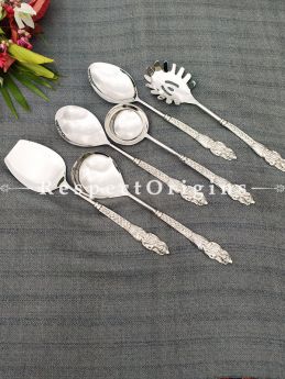 Alia Striking Designer Handcrafted Steel Serving Spoon Set of 6 engraved handles; 11 Inches; RespectOrigins.com