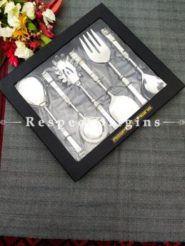 Mother-of-Pearl Inlay on Engraved Steel Handles Serveware Serving Spoons n Gift Set of 6; 11 Inches; RespectOrigins.com