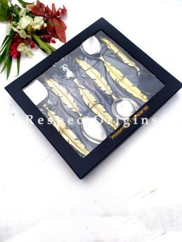 Feathered Brass with Gold Coating Designer Handcrafted Serving Spoon Set of 6; 11 Inches; RespectOrigins.com