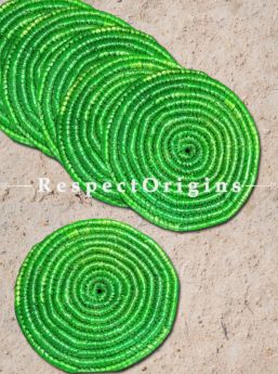 Handwoven Green Moonj Grass Eco-friendly Set of 6 Hot Plates or Place Mats; Dia - 8 inches; RespectOrigins
