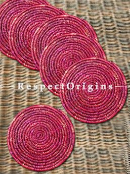 Fabulous Handwoven Purple Moonj Grass Eco-friendly Round Set of 6 Hot Plates or Place Mats; Dia - 8 inches; RespectOrigins