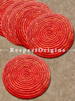 Handwoven Warm Red Moonj Grass Eco-friendly Set of 6 Hot Plates or Place Mats; Dia - 8 inches; RespectOrigins