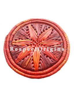 Perfectly Made Handwoven Maroon Moonj Grass Eco-friendly Set of 6 Round Hot Plates or Place Mats; Dia - 8 inches; RespectOrigins