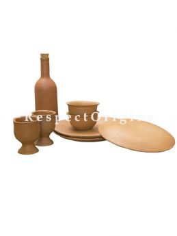 Buy Set of Earthen Bottle, With 2 Beer Glasses, 2 Small Bowls and 3 Plates, Terracotta At RespectOrigins.com