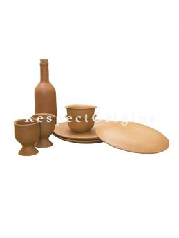 Buy Set of Earthen Bottle, With 2 Beer Glasses, 2 Small Bowls and 3 Plates, Terracotta At RespectOrigins.com