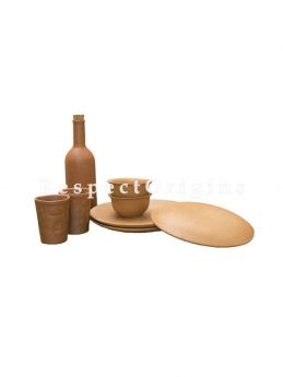 Buy Set of Earthen Bottle With 2 Taj Glasses, 2 Small Bowls and 3 Plates, Terracotta At RespectOrigins.com