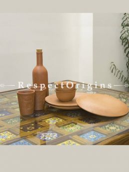 Buy Set of Earthen Bottle With 2 Taj Glasses, 2 Small Bowls and 3 Plates, Terracotta At RespectOrigins.com