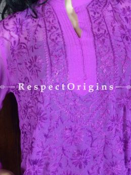 Buy Purple Georgette Short Kurti; Chikankari Embroidery Work at RespectOrigins.com