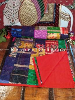 Buy MultiColor Patch work and Kantha hand embroidered Quilted Reversible Dohar Comforter;At RespectOrigins