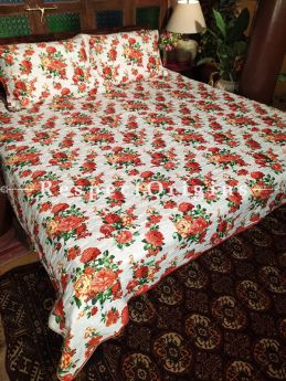 Splendid Bouquet! Natural Pure Cotton Colourful Quilted Bedspread or Comforter Set; 98 X 92 Inches. Pillows Shams Included,  33 x 23 Inches