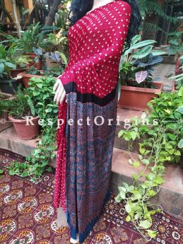 Bandhej Tie-dye Silk Saree with  Hand-printed Ajrakh Pallu: Deep Red